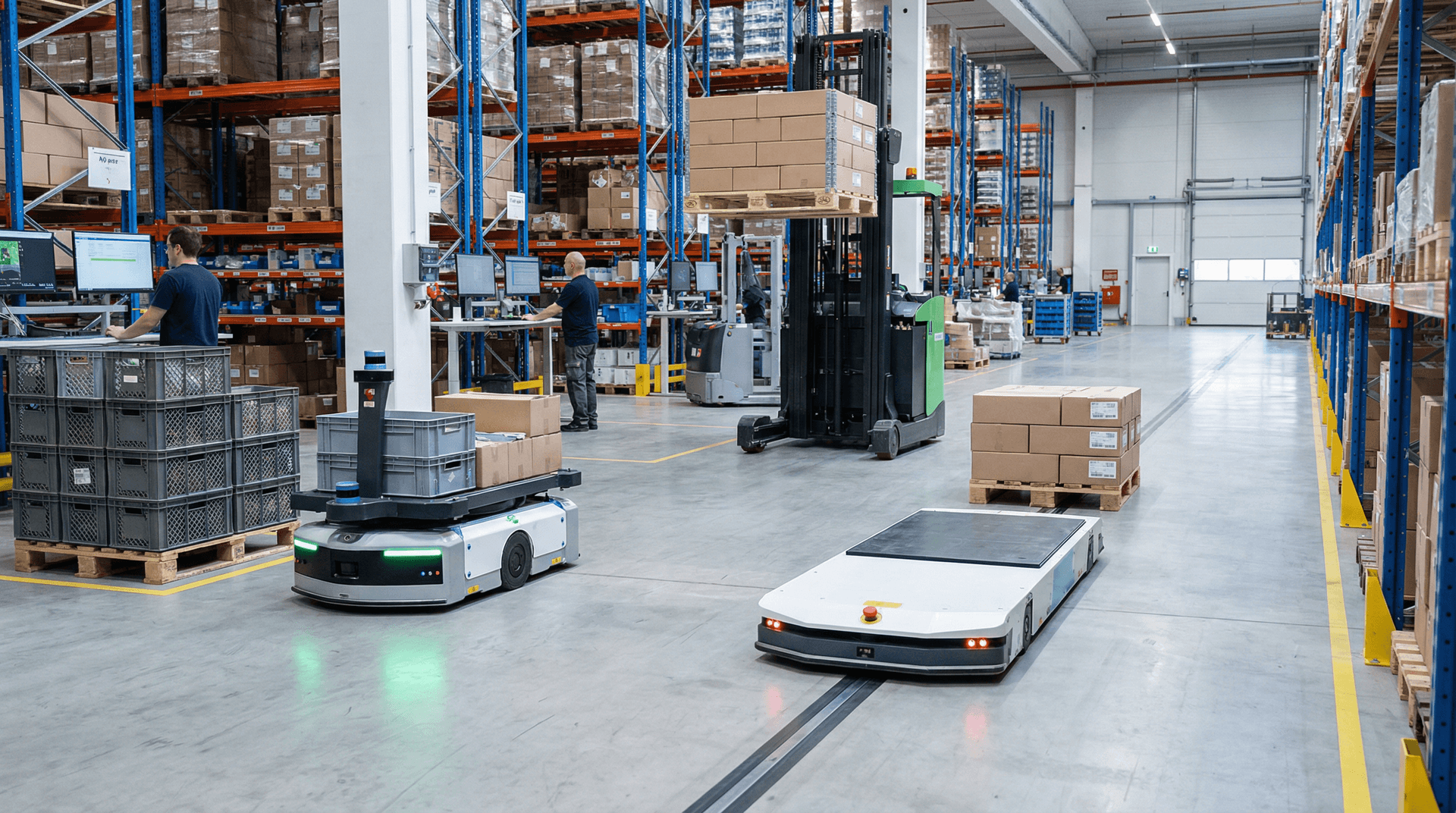 Transport robots: AGVs, AMRs, and robotic forklifts